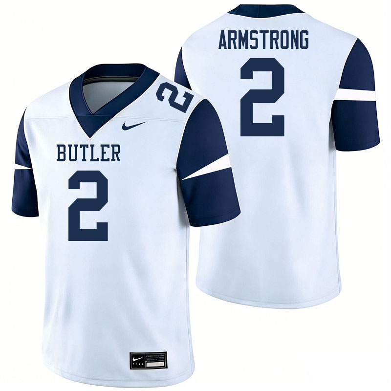 Butler Bulldogs #2 Mason Armstrong College Football Jerseys,Uniforms-White